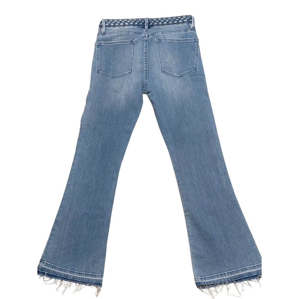 FRAME Le Crop Mini Boot Jeans 26 Braided Waist Raw Hem Light Wash Denim - Picture 3 of 6